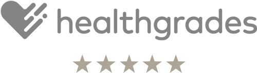 Healthgrades logo with five-star rating.
